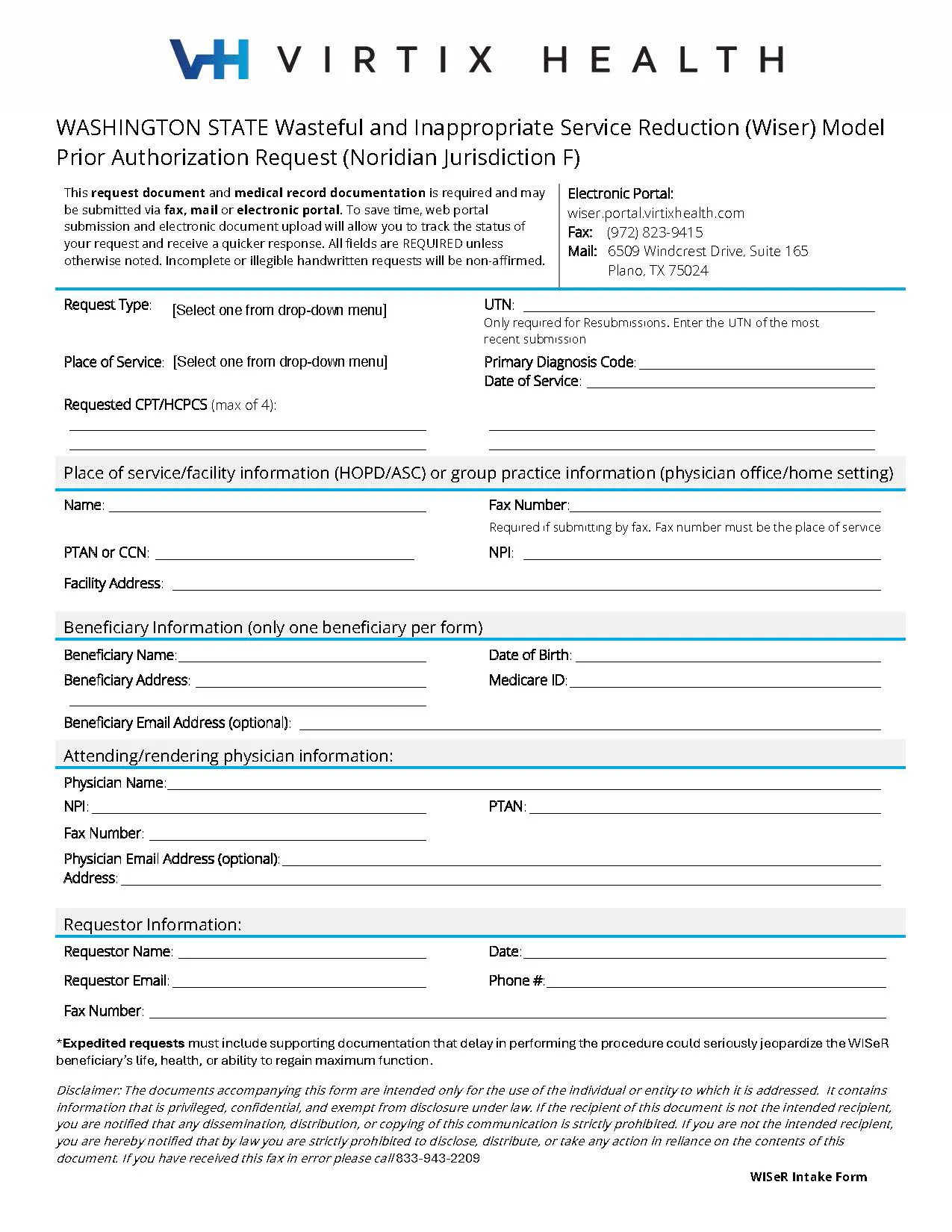 WISeR Intake Form for Print